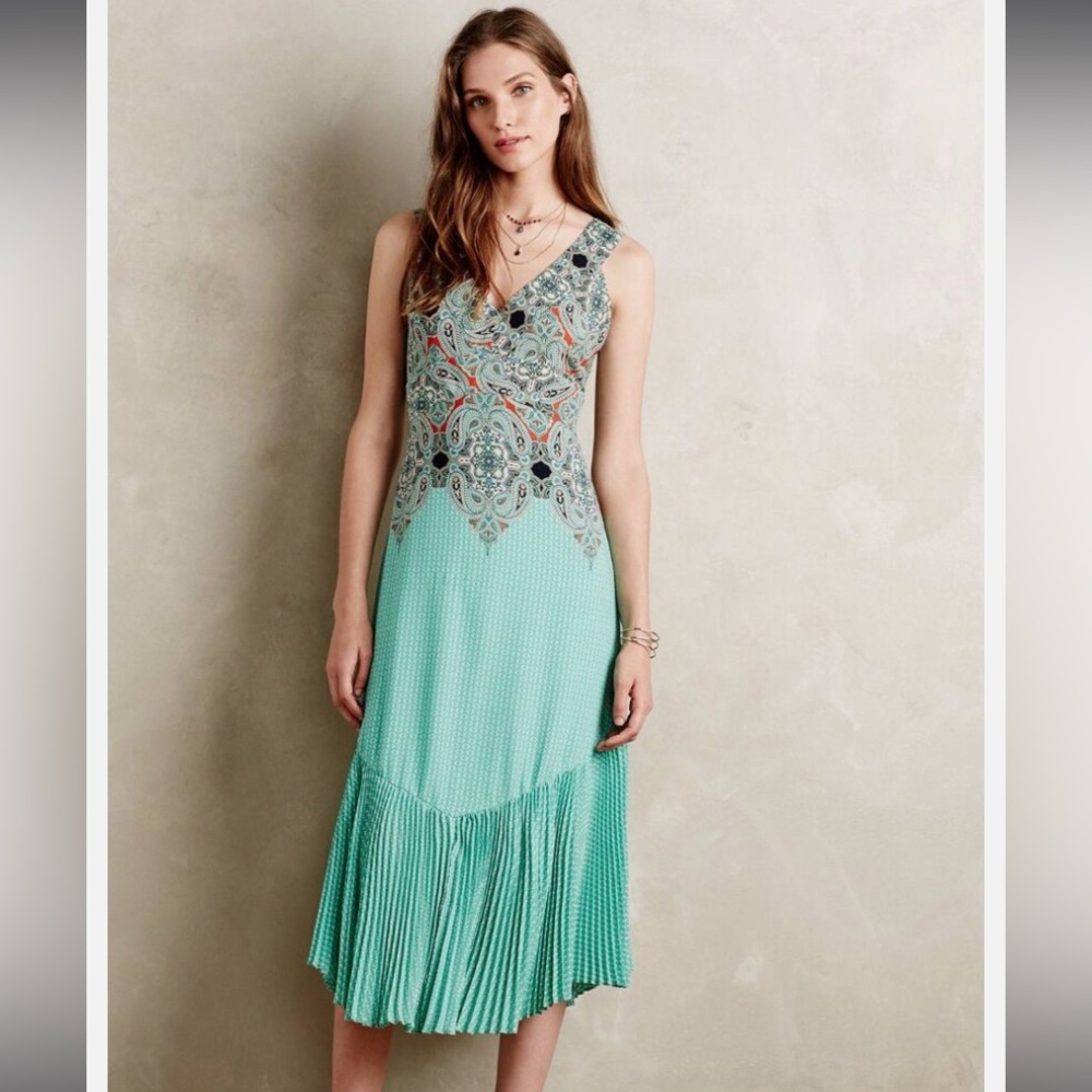 Maeve Aqua and Gray Maxi Dress